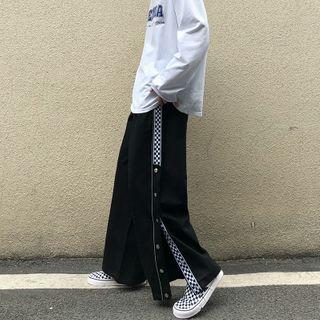 Side Button-up Wide-leg Pants