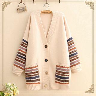 V-neck Ethnic Embroidered Knit Cardigan