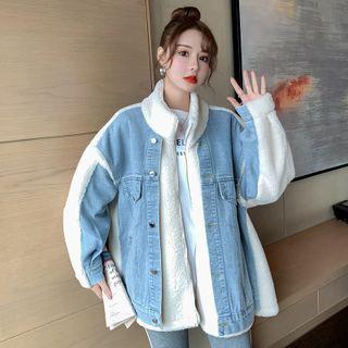 Denim Panel Fleece Mock Two Piece Jacket