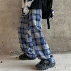 Drawstring Plaid Straight-cut Pants