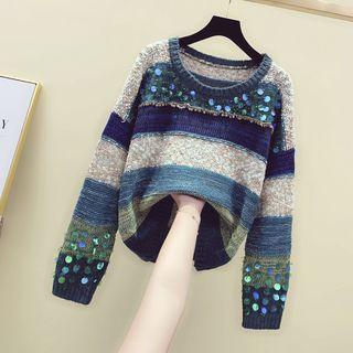 Sequin-detail Color-block Sweater
