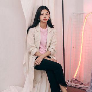 Notched-collar Linen Long Coat
