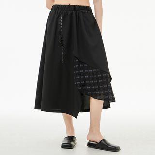 Asymmetrical Print Panel Midi A-line Skirt