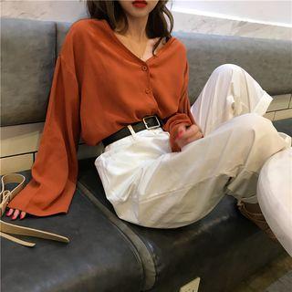 Long-sleeve V-neck Buttoned Shirt