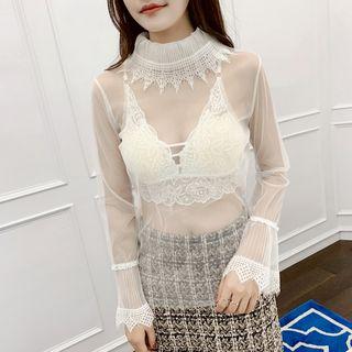 Collared Mesh Long-sleeve Top