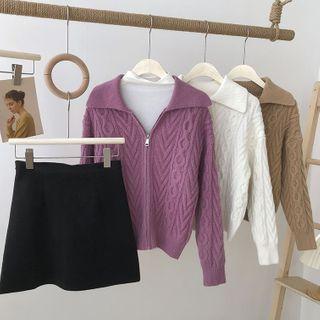 Zipper Knit Cardigan Sweater