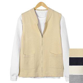 Shawl-collar Zip-up Knit Vest