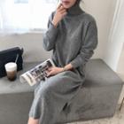 Turtleneck Cashmere Blend Knit Dress Gray - One Size