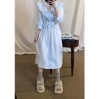 Wide-collar Eyelet-lace Trim Dress White - One Size