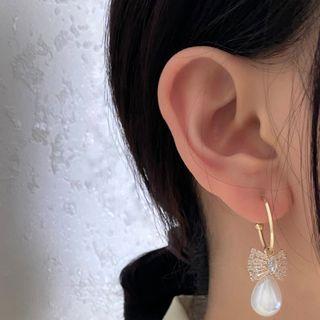 Butterfly Rhinestone Faux Pearl Dangle Earring 1 Pair - Gold - One Size