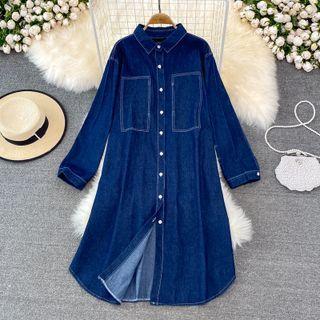 Long Sleeve Stitch Denim Shirtdress