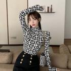 Turtleneck Printed Long-sleeve Top As Shown In Figure - One Size