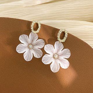 Flower Rhinestone Dangle Earring 1 Pair - Gold & White - One Size