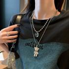 Rhinestone Bear Pendant Layered Necklace Set Of 2 - Silver - One Size