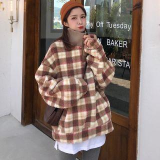 Half-zip Plaid Fleece Sweatshirt As Shown In Figure - One Size
