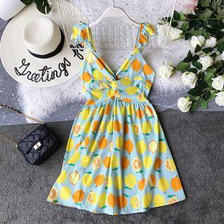 Spaghetti Strap Fruit Pattern Min Dress