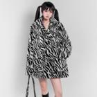 Zebra Print Furry Jacket White & Black - One Size