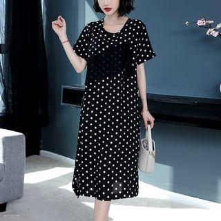 Short-sleeve Dotted Midi A-line Dress