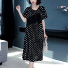 Short-sleeve Dotted Midi A-line Dress
