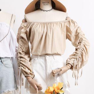 Boatneck Drawstring-sleeved Blouse