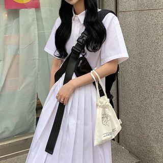 Short-sleeve Midi Pleated Dress White - One Size