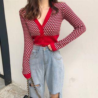 Houndstooth Light Knit Cardigan As Shown In Figure - One Size