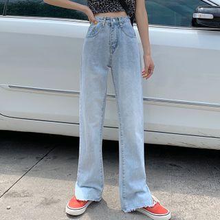 Washed Slited Straight Leg Jeans
