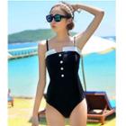 Two-tone Buttoned Swimsuit