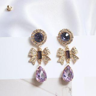 Rhinestone Bow Dangle Earring 1 Pair - Light Purple - One Size