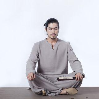 Set: Plain Yoga Long-sleeve Top + Pants