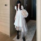Dip-back Short-sleeve A-line Dress
