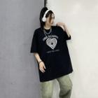 Short Sleeve Heart Print Loose-fit T-shirt