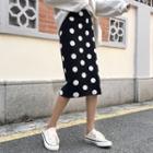 Polka Dot Midi H-line Knit Skirt Black - One Size