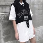 Elbow-sleeve Shirt / Lettering Cropped Vest