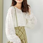 Long-sleeve Embroidered Buttoned Blouse White - One Size