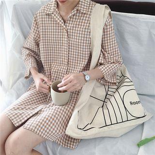 Plaid 3/4 Sleeve Shirt Dress