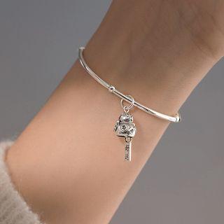 Cat Pendant Sterling Silver Bangle Silver - One Size