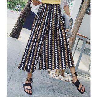 Printed Wide Leg Cropped Pants