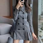 Plaid Long-sleeve Double-breasted Dress