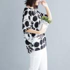 Dotted Print Semi Sleeve T Shirt As Shown In Figure - L