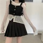 Long-sleeve Lace Top / Camisole Top / Pleated Skirt