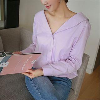 Banded-back Faux-pearl Buttoned Blouse