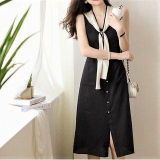 Set: Spaghetti Strap Button-up Mini Dress + Shawl