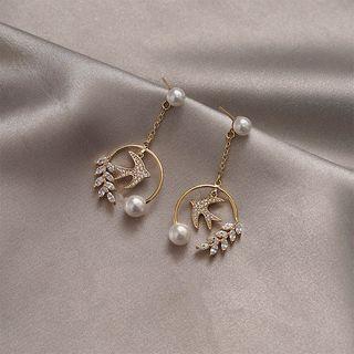Faux Pearl Rhinestone Bird Dangle Earring