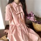 Short-sleeve Bow Accent Shirt Dress Pink - One Size