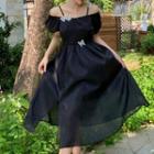 Off-shoulder Butterfly Embroidered Mini Dress