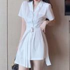 Asymmetric Pleated Short Sleeve A-line Dress