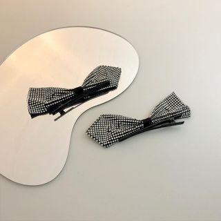 Bow Rhinestone Hair Clip 1 Pair - Black - One Size