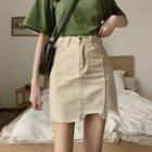 High-waist Denim Mini Straight-fit Skirt