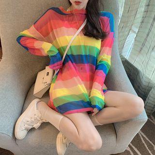 Rainbow-stripe Wrapped-back Light Top As Figure - One Size